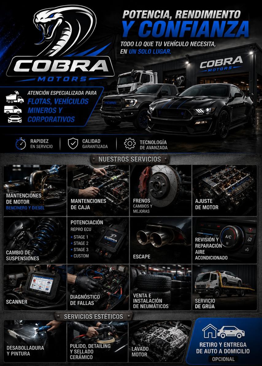 Folleto principal de Cobra Motors en versión azul